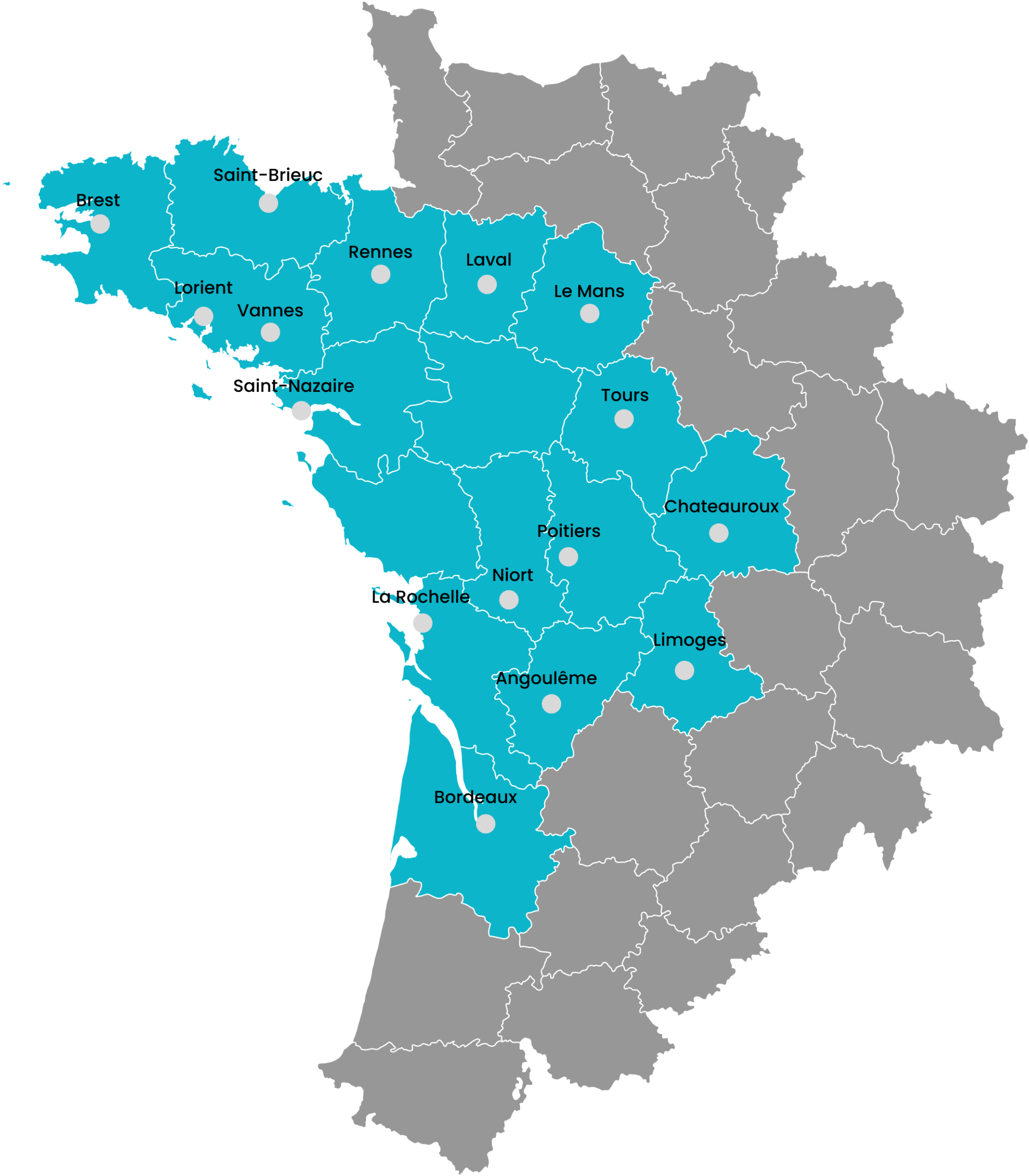 Carte de régions françaises avec villes principales.